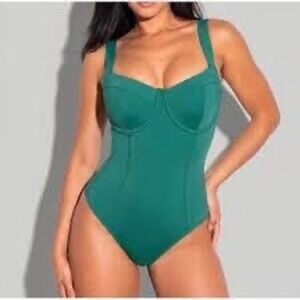 TA3 Emerald Corset Swimsuit Lifty Lace Up Back One Piece XS F/G NWT Snatched